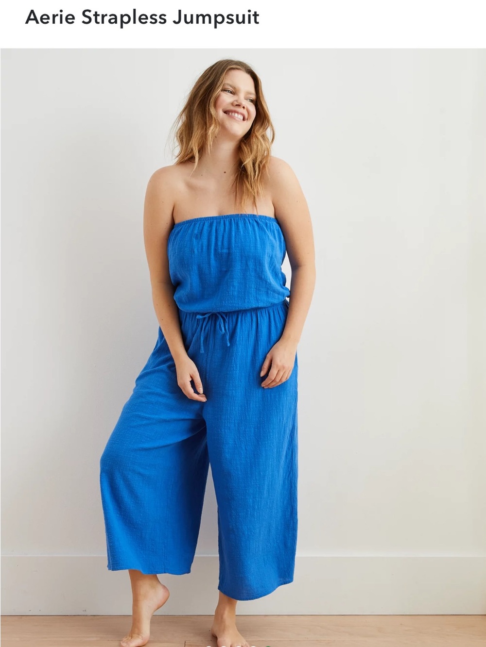 Aerie Strapless Wide Leg Jumpsuit Blue NWT Size XS - Picture 3 of 14
